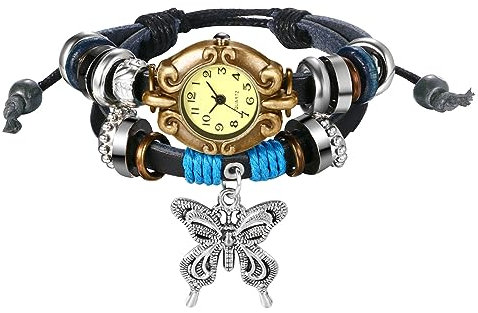 Avaner Montre Bracelet Femme Montres Analogiques:Montre Carrée avec Bracelet Multicouche tressé en Feuilles Montre pour Femme-Papillon