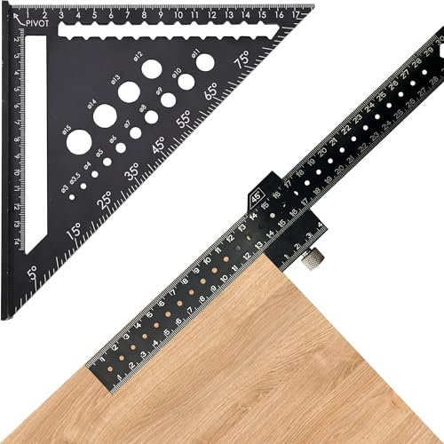 Feete Zimmermannswinkel Set, Professionelle 300mm Streichmaß und 180mm Metrisches Dreieckslineal, Holzbearbeitung Kombination Quadrat präzisen Anreißen & Zeichnen (Black)