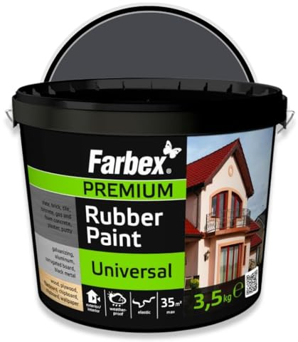 FARBEX Gummifarbe Innen & Außen – 3,5 kg - Graphit | Flüssigkunststoff Farbe für Dach, Beton, Holz, Metall Elastische Abdichtung, UV-beständig