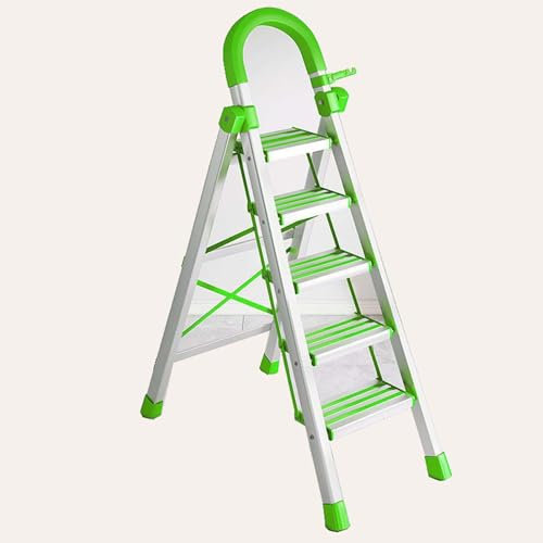 YSUEFIJO Scaletta 4/5/6 Gradini in Alluminio, Scaletta Pieghevole con Pedale Largo Antiscivolo, dalla capacità di Carico di 150 kg, Ideale per Casa/Cucina, Garage, Ufficio, Magazzino (Green 5 Step)