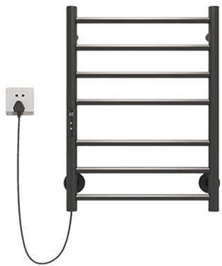 Termoarredo Scaldasalviette Elettrico con 7 Bar, Riscaldato Portasciugamani Elettrico a Parete, Termoarredo Bagno con Schermo LCD Timer Termostato Intelligente,Nero,Left Line