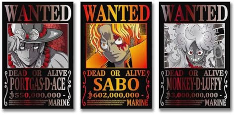 Anime One Piece Wanted Poster Luffy Ace Sabo Poster Coole Kunstwerke Malerei Wandkunst Leinwanddrucke Hängende Bild Poster 20 x 30 cm