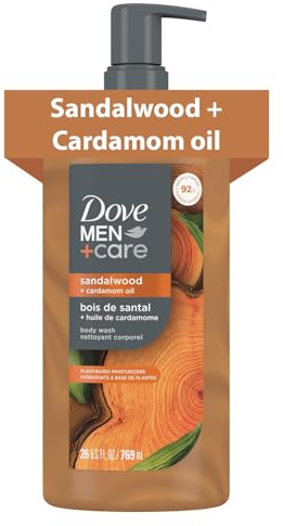 DOVE MEN Sandalwood + Cardamom Oil Moisturizing Body Wash | #1 Dermatologist Body Wash for Men, Sulfate Free, Paraben Free, & Dye Free | 26oz