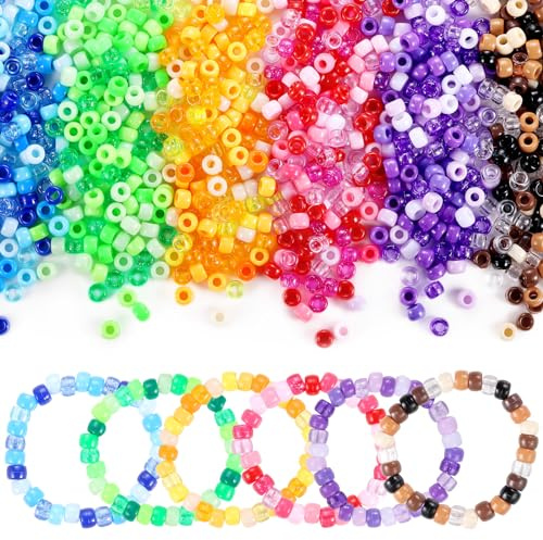 Funtopia 3 400 st färgglada ponnypärlor, 36 färger, kandi-pärlor för armband och smyckestillverkning, regnbågshårspärlor för flätor, gör-det-själv-hantverk, nyckelringar och prydnadsdekorationer