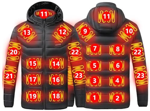 Battnot Beheizbare Jacke Herren Damen Heizjacke Beheizte Jacke Wärm Beheizbare Weste Winter Daunenjacke mit 23 Heizzonen Heizmantel Kapuze Funktionsjacke Outdoorjacke für Motorrad Camping Skifahren