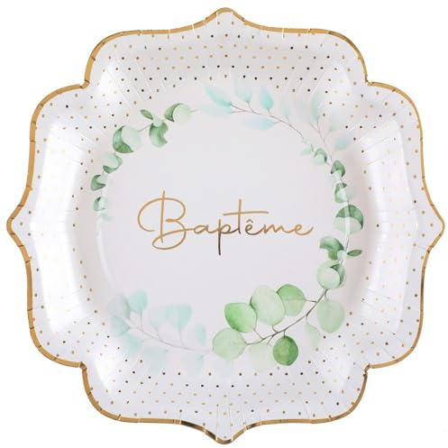 SANTEX 8374-10, Sachet de 10 Assiettes Baptême végétalisé