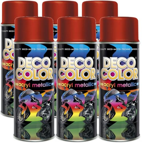 Deco Color 6er Sparpack Lackspray ROT 400ml - Sprühlack mit Effekt für z.B. KFZ, Fahrrad (6 Dosen Lackspray Rot mit Metallic-Effekt)