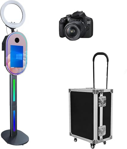 WideMeet Tragbare Fotoautomat mit 15,6 Zoll Touchscreen Selfie Photobooth DSLR Photo Booth Maschine für Hochzeiten Partys Events (schwarze Maschine, Photo Booth Maschine + Kamera)