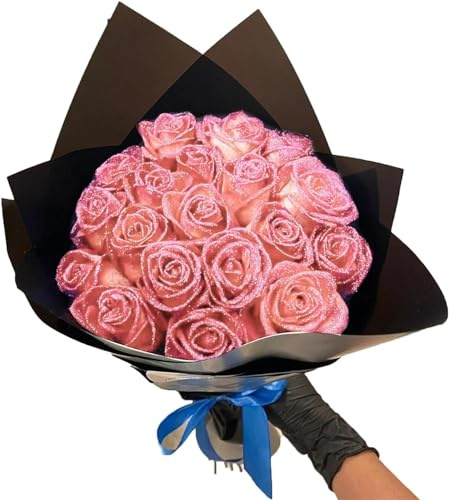 Glitzer-Rosenstrauß - (Selbstmontage), künstlicher Rosenblumenstrauß, ewig, glänzend, künstliche Rosen, Blumenstrauß, Liebesgeschenke für Valentinstag, Jahrestag, Verlobung (Pink, 12Pcs)