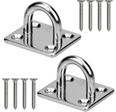 Piastre per Occhielli in Acciaio Inox, 2 Pcs M8 Piastra con Occhiello Gancio da Muro, per Ponti della Nave (Quadrato)