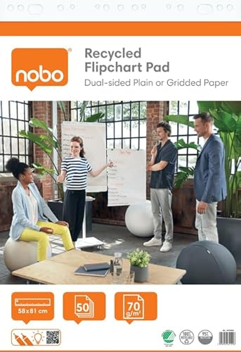 Nobo Återvunnet blädderblock 58 x 81 cm dubbelsidigt tomt eller rutigt papper, 50 ark, 70 gram, 2 paket, platt