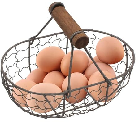 Cestino per uova – Cestino per pane da portata, cestino per uova in filo antico, cestino portaoggetti da picnic, comodo manico design fattoria, cestino per uova con manico per nuoto per soggiorno e