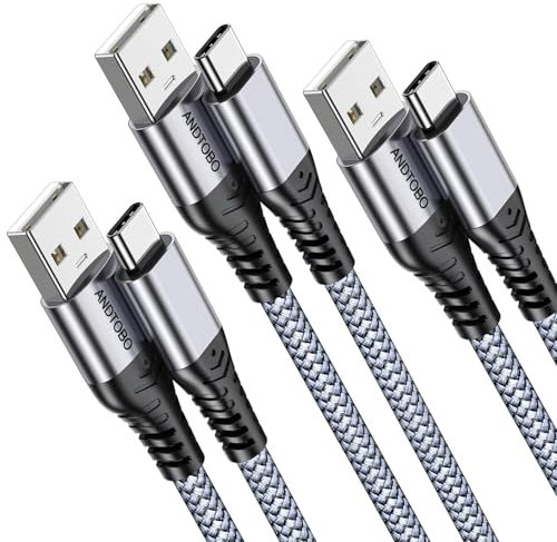 Cavo USB C, confezione da 3 pezzi, 3,1 A, da USB a USB C, ricarica rapida, in nylon intrecciato, per iPhone 16/16 Pro/16 Plus/16 Pro Max, iPhone 15, Samsung S21 S22 S23 S23+ S20 S10 S9, Note 20, Pixel