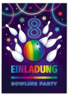 Junaversum 12 Einladungskarten zum 8. Kindergeburtstag Bowling Kegeln Jungen Mädchen Einladungen achte Geburtstag Kinder