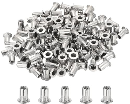 sourcing map 200Pcs Rivet Nut Flat Head, M4 Stainless Steel 304 Thread