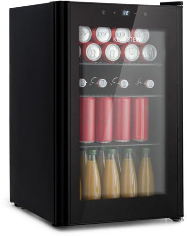 KLARSTEIN Mininevera con puerta de cristal y led, mininevera para habitaciones, nevera pequeña para bebidas con 3 estantes extraíbles, nevera pequeña 70L, silenciosa, 0-10 °C