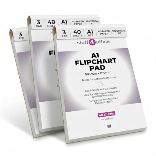 Stuff 4 Office | Flipchart Paper Pad | A1 Paper Plain | 40 sheets | White Presentation Flip Chart Paper for Meetings, Classrooms, Brainstorming, Training & Office Use