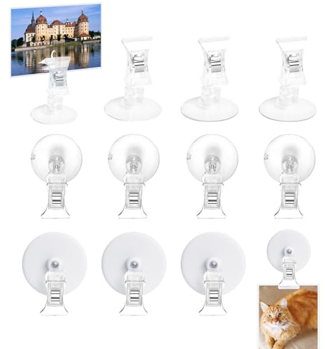 RAFIYU Sugkopp klämma, 12 stycken sugkoppskrokar klämhållarset, 4 självhäftande sugkoppsklämma, transparent plastklämma med sugkopp, sugpropp krok för stormarknad, akvarium, hem, fönster