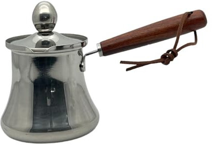 Sharplace Cafetière Turque en Acier Inoxydable avec Couvercle et poignée en Bois, Chauffe-Lait et Chauffe-Beurre pour café, Maison, Restaurant, 350 ML