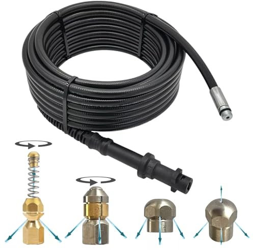 15 m tubo per la pulizia dei tubi per/compatibile con Kärcher Home K2 K3 -K7, set di pulizia a spirale (rotore a spirale e ugello a getto di perforazione)