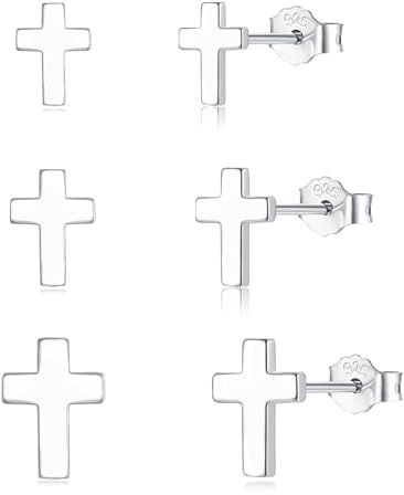 Loutade Ohrstecker 925-3 Paar Klein Sterling Silber Kreuz Ohrstecker, Hypoallergen Flache Knorpel Ohrringe, 4/5 6mm Damen Ohrringe Stecker Ohrschmuck