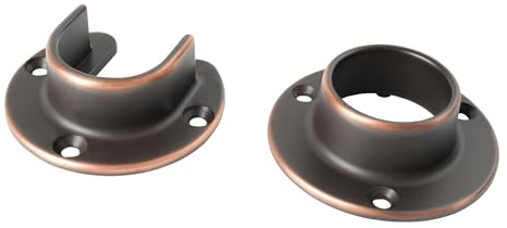 Cosnys 1 Pair Heavy Duty Oil Rubbed Bronze Zinc Closet Pole Sockets Rod End Support Flange Rod Holder Set Wall Mount Pipe Bracket with Screws for Closet Wardrobe Shower Curtain Rod (Fit 33mm 1-1/4,)