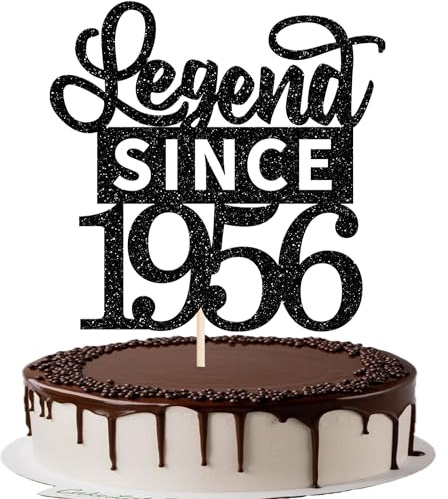 SYKYCTCY 1 Pack Happy 70th Birthday Cake Topper Glitter Limited EDITION 1956 Cake Pick 70 Fabulous Cake Decorations for Cheers to 70th Birthday Wedding Anniversary Party Supplies Black
