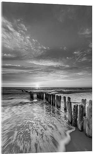 Posterlounge Sonnenuntergang an der Nordsee Acrylglasbild von Heiko Mundel 40 x 60 cm Schwarz-Weiß Wandbilder Wanddeko