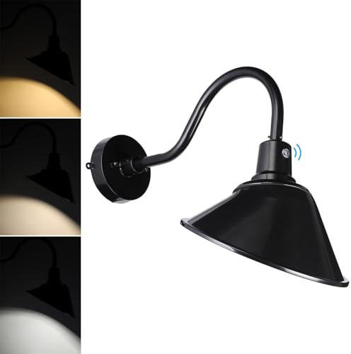 LEONLITE 3CCT LED Gooseneck Barn Light Fixture, 120-277V, 11 Inch, Dusk to Dawn Photocell, 3000K4000K5000K Selectable, 21W 3300lm, for Outdoor Sign, Porch, Wall Lighting, UL Listed, Black