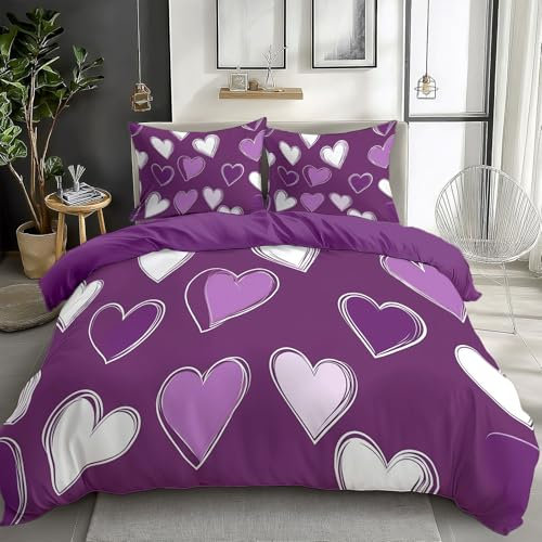 Set Copripiumino con Stampa Atmosfera Romantica a Forma di Cuore 200 x 200 cm, con Chiusura a Cerniera, per Bambino e Adolescenti, Copripiumino con Minimalismo (1 Copripiumino + 2 Federe)