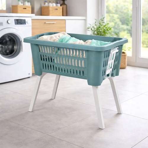 Wäschekorb Wäschesammler Wäschebox Wäschebehälter Korb Wanne tragbar klappbaren Füßen Mintgrün B60xL40xH28/58cm