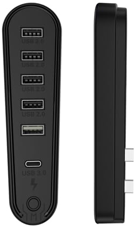 TEHAOUU 6-in-1 USB 2.0 Hub for PS5 Pro/PS5 Slim with RGB Lighting – 4 USB Ports + 1 Type-C Port, High-Speed Data Transfer, Plug & Play