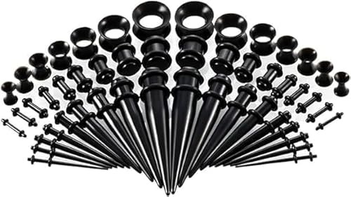 Mioaoa 50 Stück Ohrdehnungs-Set, Acryl-Tunnel, Dehnstäbe und Silikon-Tunnel, Neuheit Ohrmessgeräte Expander Set, Körperpiercing, Schmuck, Geschenke für Damen und Herren, Weihnachten, Geburtstag