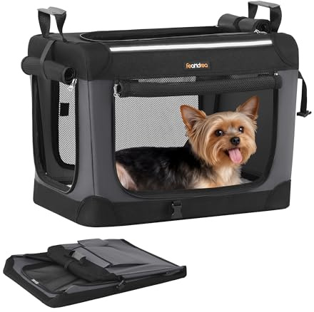 Feandrea Trasportino Pieghevole per Cani di Piccola Taglia, 50 x 35 x 35 cm, Gabbia di Tessuto Oxford, con Sportelli in Rete, Manici, Tasca Portaoggetti, Nero Inchiostro PDC015BH02