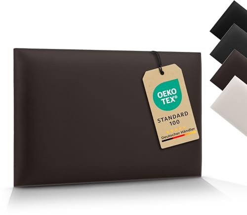 VELUYA Wandpolster Wandkissen Rechteck – Öko-Leder, Polsterplatte 70 x 30 cm, Polsterpaneele, Oeko-TEX, Made in EU, Dunkelbraun S03