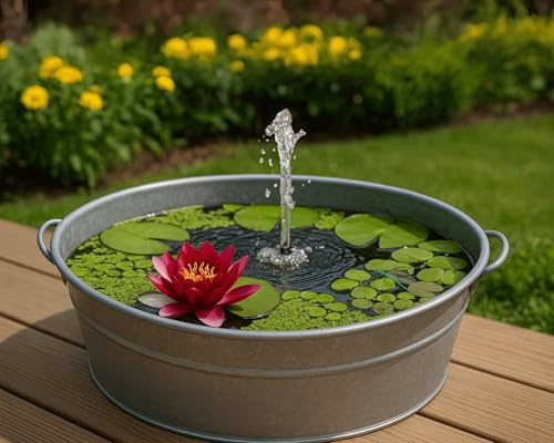 Garnelio Miniteich Pflanzen Set - Seerose Nymphaea Sulphurea vorgezogen in Kokosfaser - 3 Schwimmpflanzen - Seerosen-Dünger 25 Kapseln - Perfekt für Zinkwanne & Kübel - Rote Seerose