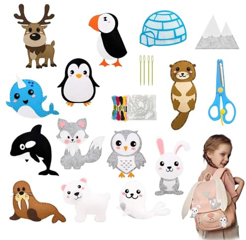 CHICHI:OÜ 12 Stück Kinder Nähset Set - Tierformen Filz Nähen für Kinder ab 6 Jahre DIY Tierformen Pädagogisches für Anfänger Nähspaß Kreativ Tiere Filzen Pädagogisches Festliche Kreativsets
