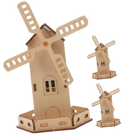 TOYANDONA 3pcs Solar Windmill Model Diy Wooden Rotating Assembly Toy Educational Science Craft Kit for Boys and Girls Homeschooling