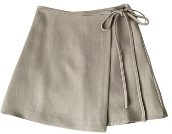 GORGLITTER Damen Minirock Elegant Wickelrock mit Schnürung Casualrock mit Reißverschluss Hohe Taille Röcke A Linie Freizeitrock Kurz Khaki S