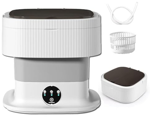 HGTRH Mini Lavatrice da 10 L, Lavatrice Portatile Pieghevole con Centrifuga 3 modalità Touch Screen per Biancheria Intima E Calzini per Appartamenti Campeggio E Viaggi Grey 40W