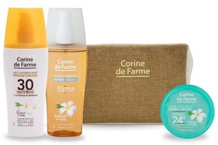 Corine de Farme - Combo Solaire 3 Produits - Lait Hydratant SPF30, Huile Nourrissante, Gelée Fraîcheur - Monoï de Tahiti - Protection UVA/UVB - Soin Après-Soleil