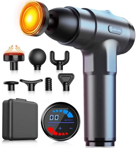 AERLANG Massage Gun with Heat Deep Tissue Back Massager Neck Massager for Pain Relief,Muscle Percussion Massage Gun, Birthday Gifts for Men Women Dad him Handheld Message Gun with 7Heads&Silent