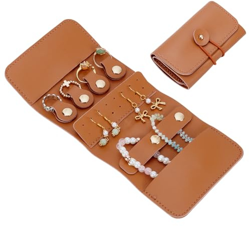 UNICRAFTALE Organisateur De Bijoux En Cuir PU Pour Voyage Rouleau Chameau Petit Sac De Rangement Portable Pour Colliers Anneaux Boucles D'Oreille Usage Quotidien Idée Cadeau Longueur 10 cm