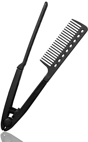Hair Straightening Comb V Type Flat Iron with Sectioning Holes Wet Dry Styling Tool Beard Straightener for Men Hair Straightener Brush for Women Home Salon Professional Hairdressing Care, Black