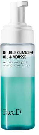 Face D - Double Cleansing Oil + Mousse, 160 ml, Nettoyant Visage, Yeux et Lèvres Double Nettoyage, Démaquillant Hydratant, Apaisant avec Acide Hyaluronique et Actifs Végétaux, Peaux Sensibles