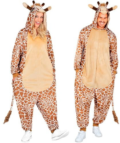 W WIDMANN MILANO Party Fashion - Combinaison girafe pour adulte, combinaison en peluche marron avec capuche, costume animalier pour carnaval