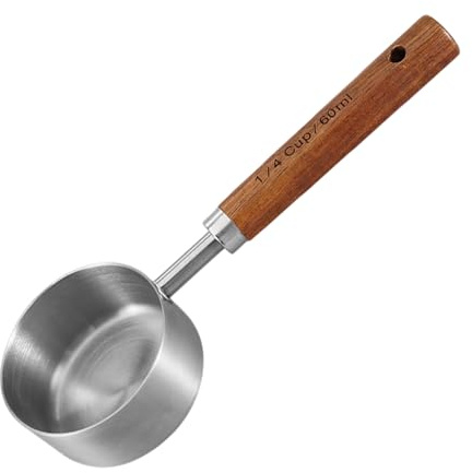 Measuring Scoop - Homiladi 1/4 Cup 60ml Stainless Steel Measuring Spoons & Coffee Scoop with Wooden Handle, Essential Baking and Coffee Accessories Set for Coffee Tea Baking