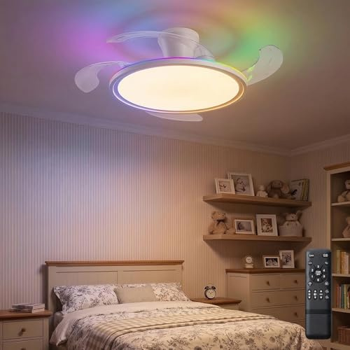YITGOG 42 Inch Ceiling Fans with Lights, Ultra-Slim Low Profile Fan Lights with RGB LED, Remote Control, Stepless Dimmable 3000-6000K, Reversible Motor, 1H/4H Timer for Bedroom Game Room Low Ceiling