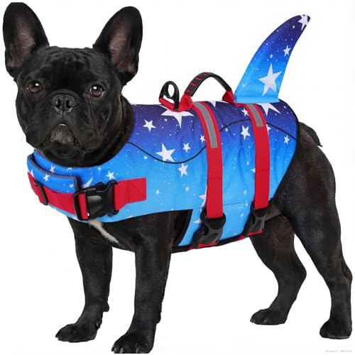 ASENKU Giubbotto Salvagente per Cani, Giubbotto Salvataggio Cane Squalo per Nuoto e Sport Acquatici,con Maniglia Superiore e Cintura di Sicurezza Regolabile, per Cani di Taglia Piccola Media Grande XS