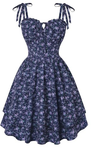 SCARLET DARKNESS Women Floral Dress Teens Summer Adjustable Tie-Shoulder Corset Sundress Tiered Hem Mini Dresses